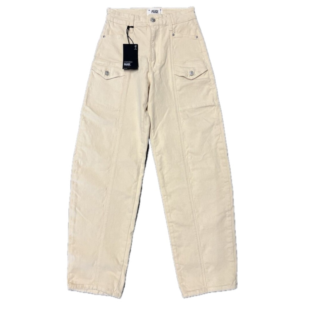 Paige Cream Barrel Leg High-Waisted Pants